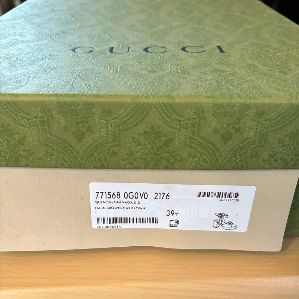 NEW GUCCI sz 9.5 Women's Horsebit Harn Brown Tan platform sandals $1240 - Picture 2 of 8